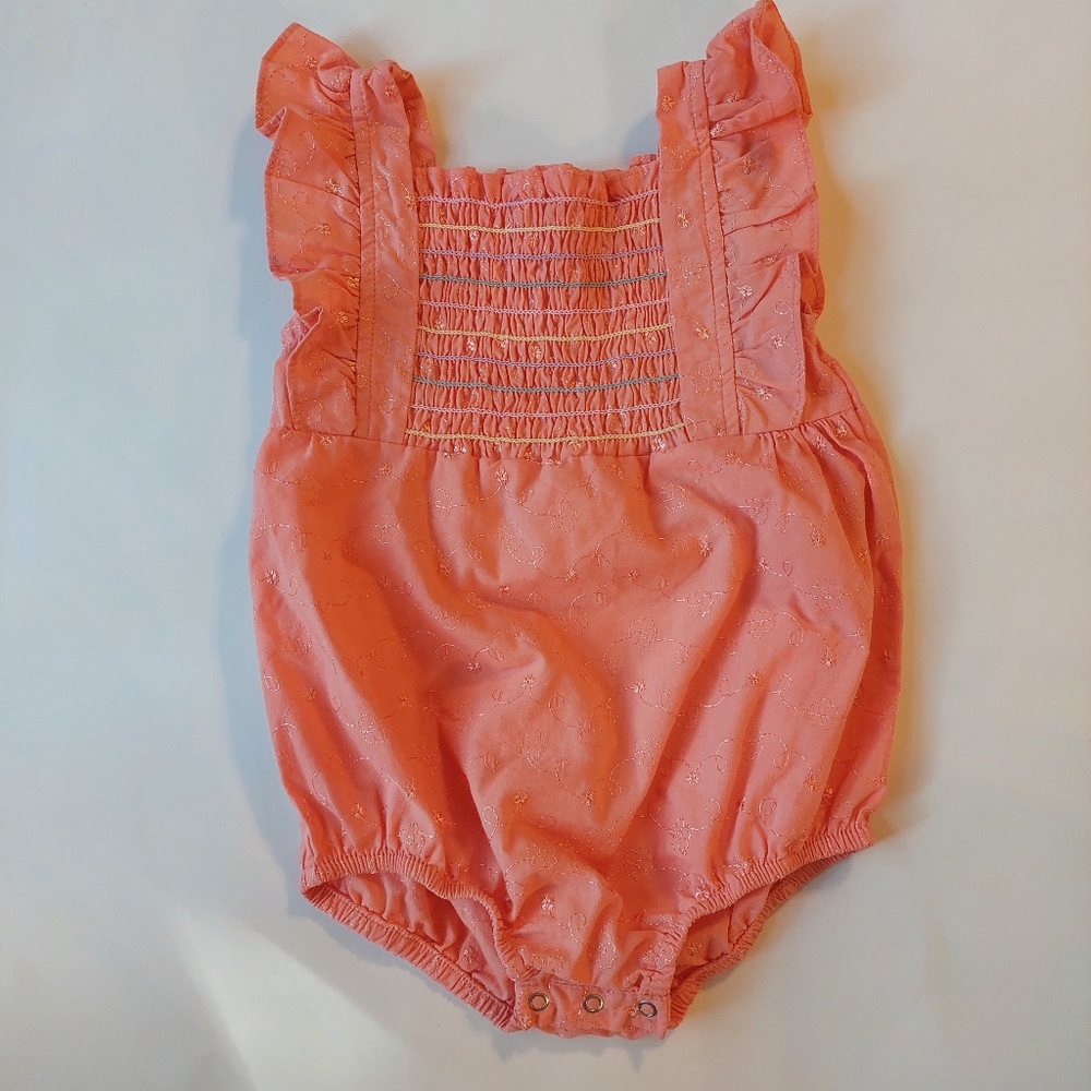 Penelope Mack Coral Ruffle Bodysuit 18 M CUTE Summer Spring Embroidered